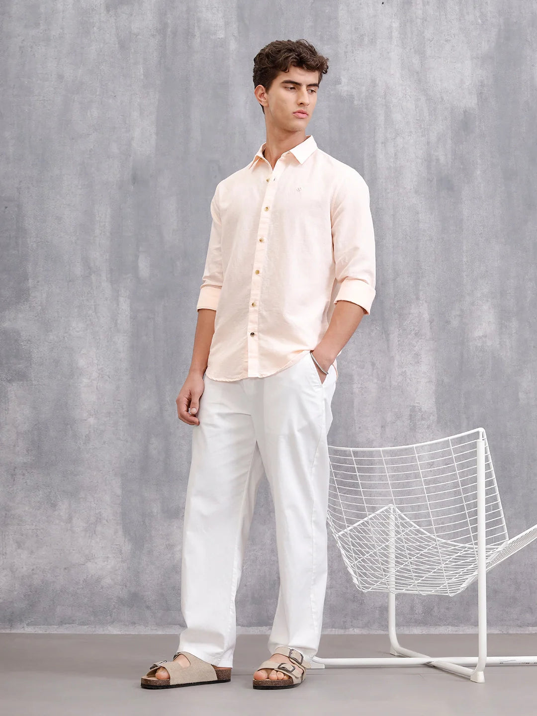 Solid Pure Cotton Shirt | Beige