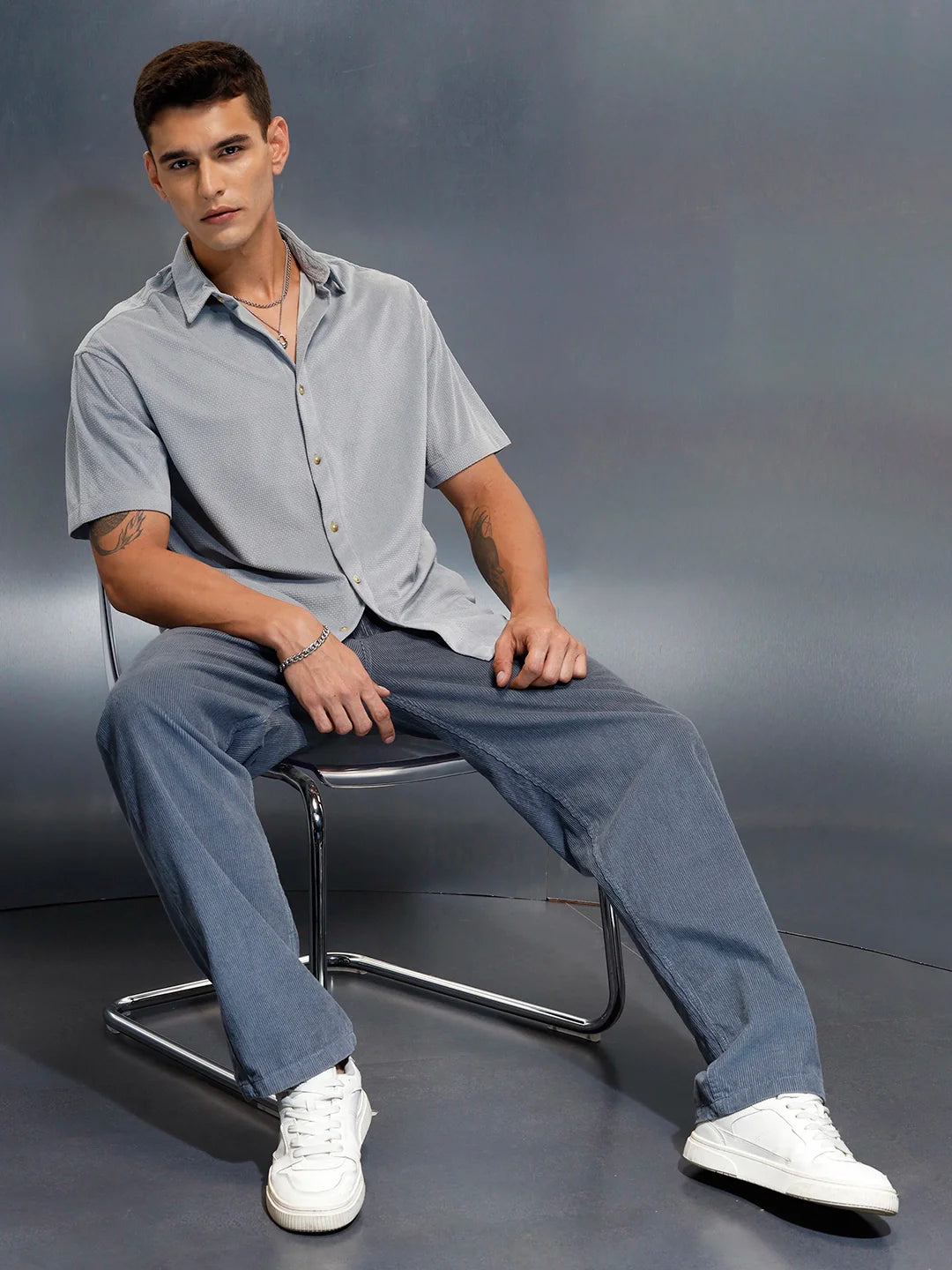 Textured Classic Men’s Oversized Fit Shirt | Grey