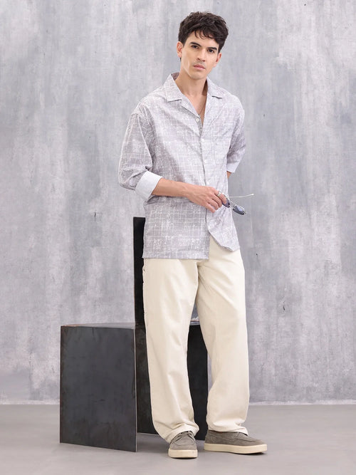 Graphic Aop Cotton Shirt | Grey
