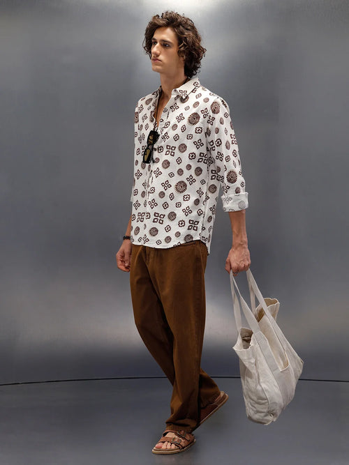 Abstract Nomad Aop Printed Regular Fit Shirt | Off White