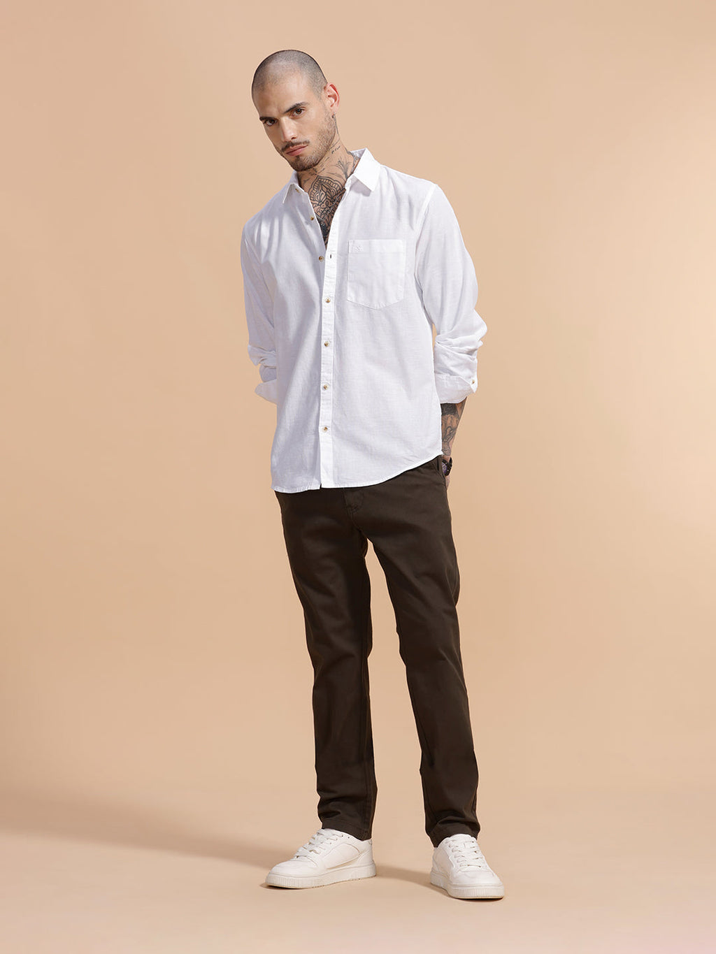 Cotton Blend Chino Trouser | Dark Green