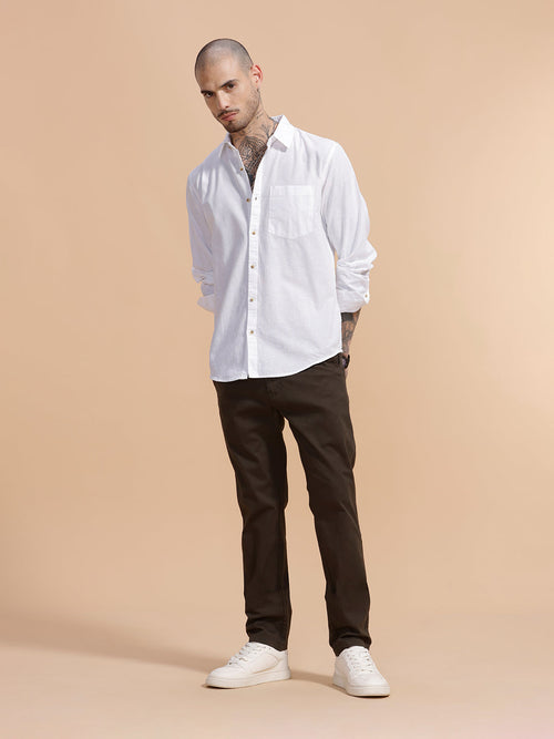 Cotton Blend Chino Trouser | Dark Green