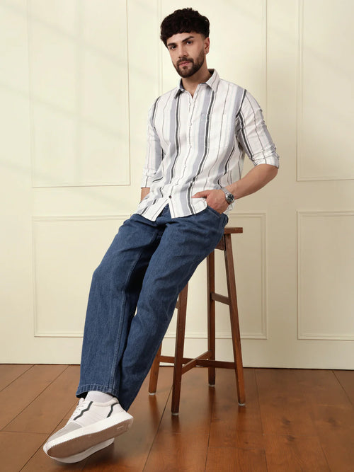 Classic Textured Stripes Shirt | Grey