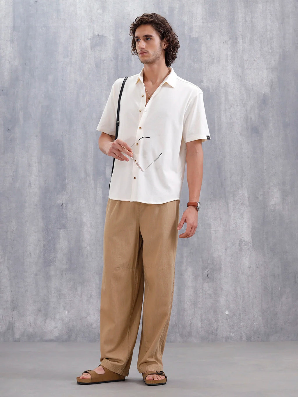 Knit Popcorn Texture Slim Fit Shirt | Off White