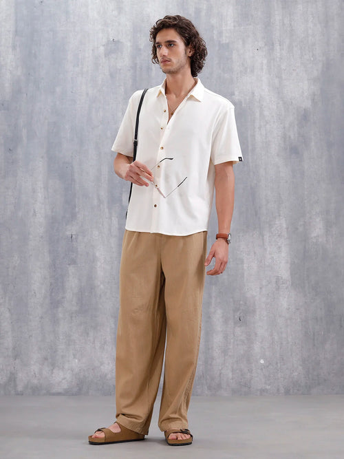 Knit Popcorn Texture Slim Fit Shirt | Off White
