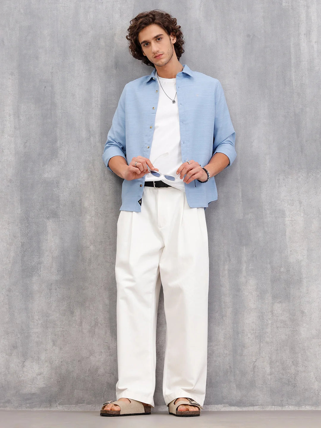 Textured Solid Shirt In Slim Fit  |  Blue