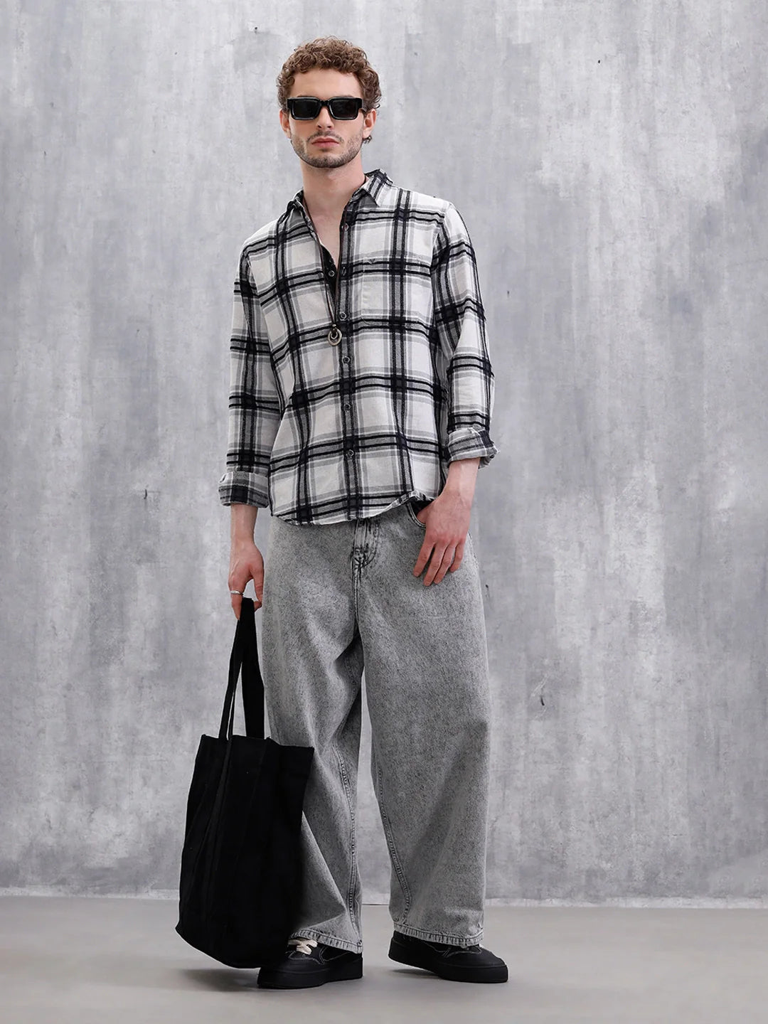 Yarn Checked Slim Fit Shirt | Grey