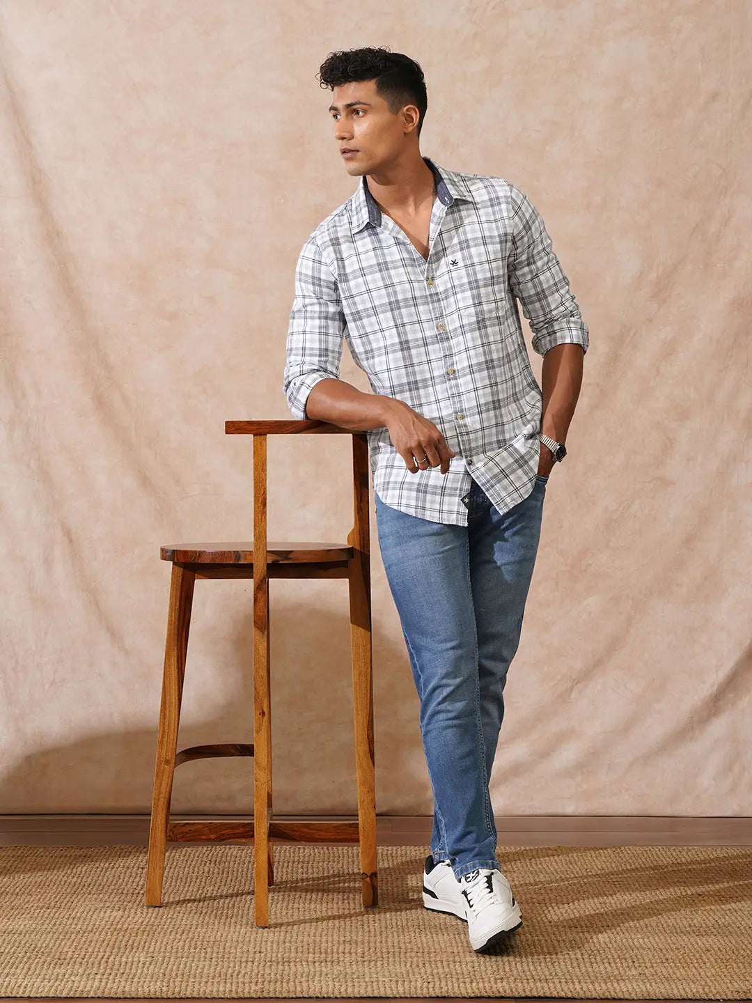 Herringbone Checks Slim Fit Shirt | Grey