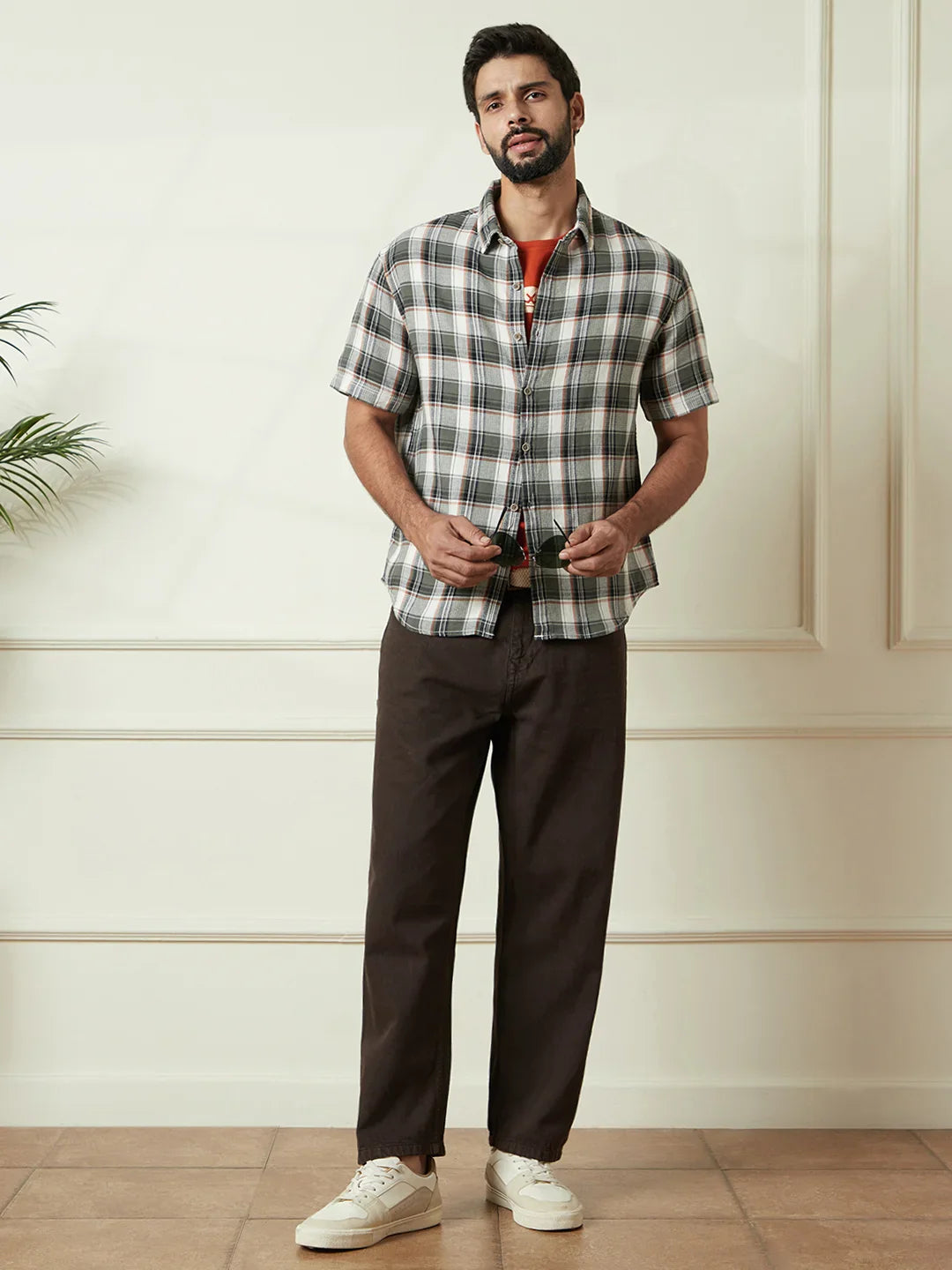 Checked Open Dobby Shirt | Green