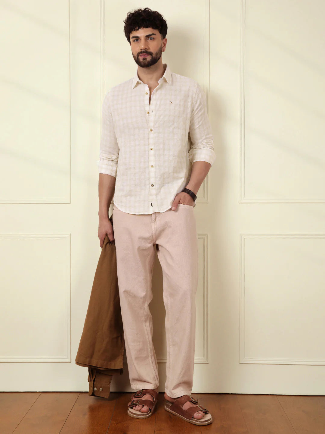 Textured Dobby Cotton Shirt | Beige