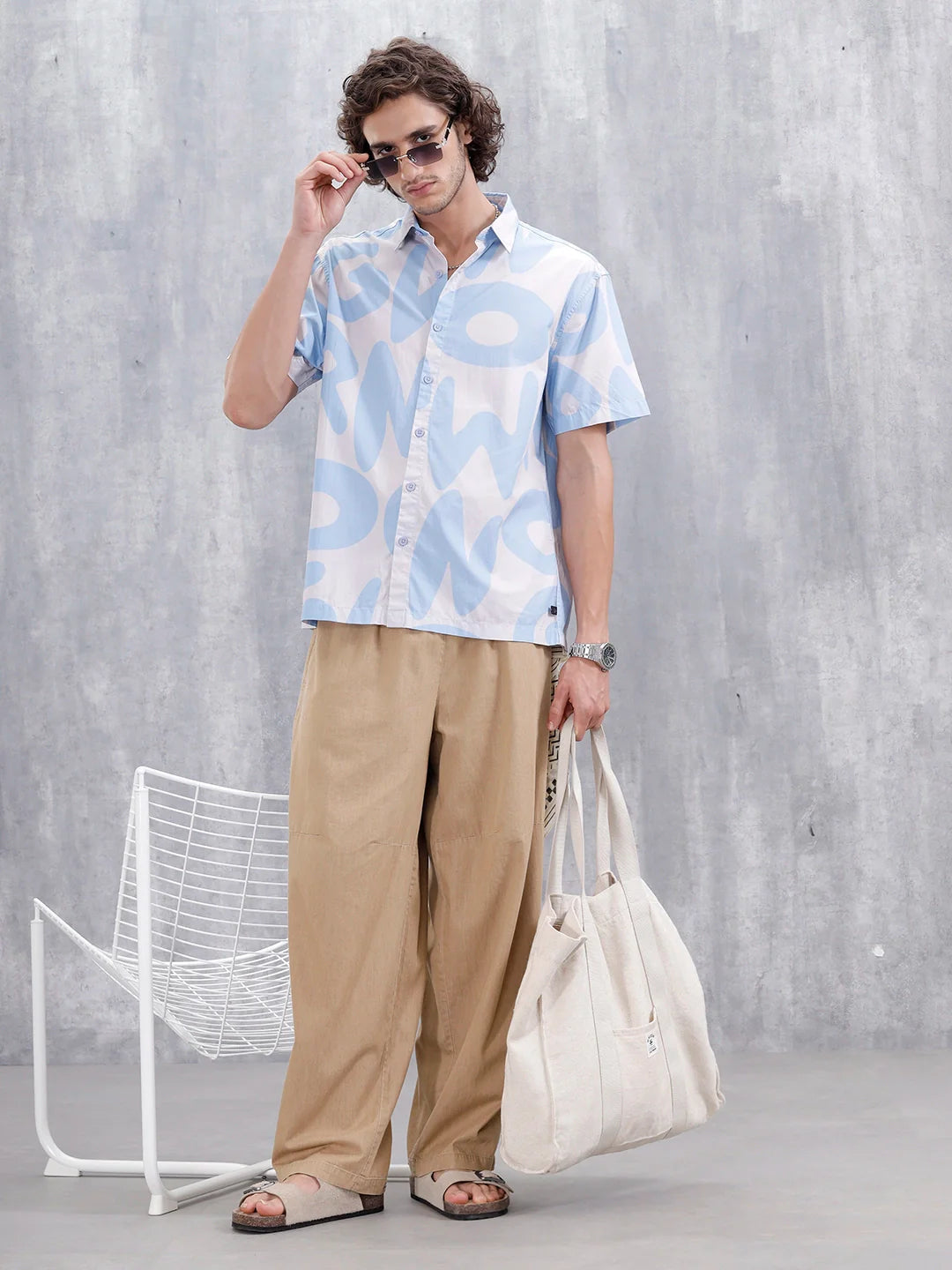 Abstract Aop Printed Comfort Fit Spread Collar Shirt | Blue