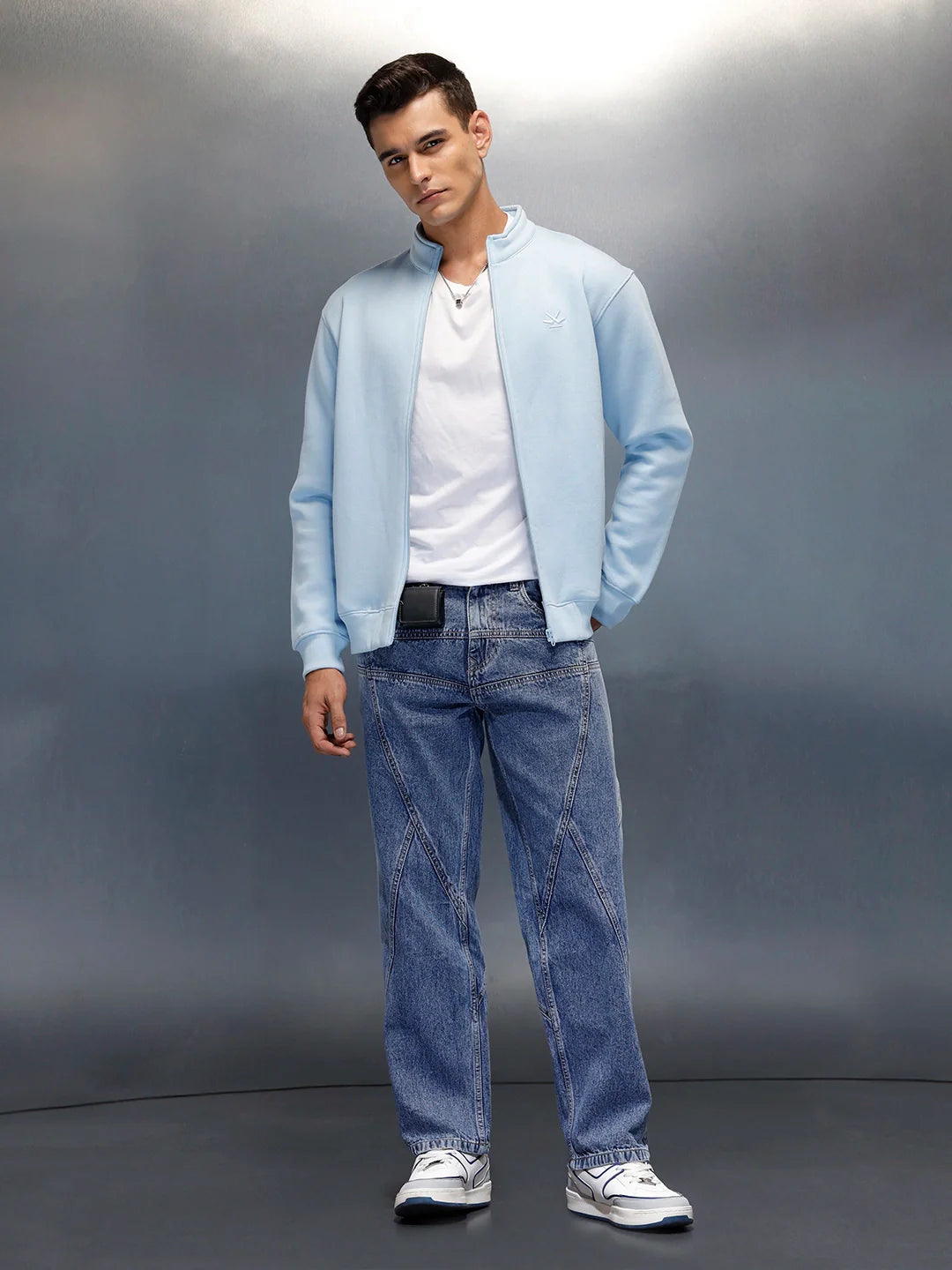 Men's loose fit jeans with cut & sew detail  | Blue