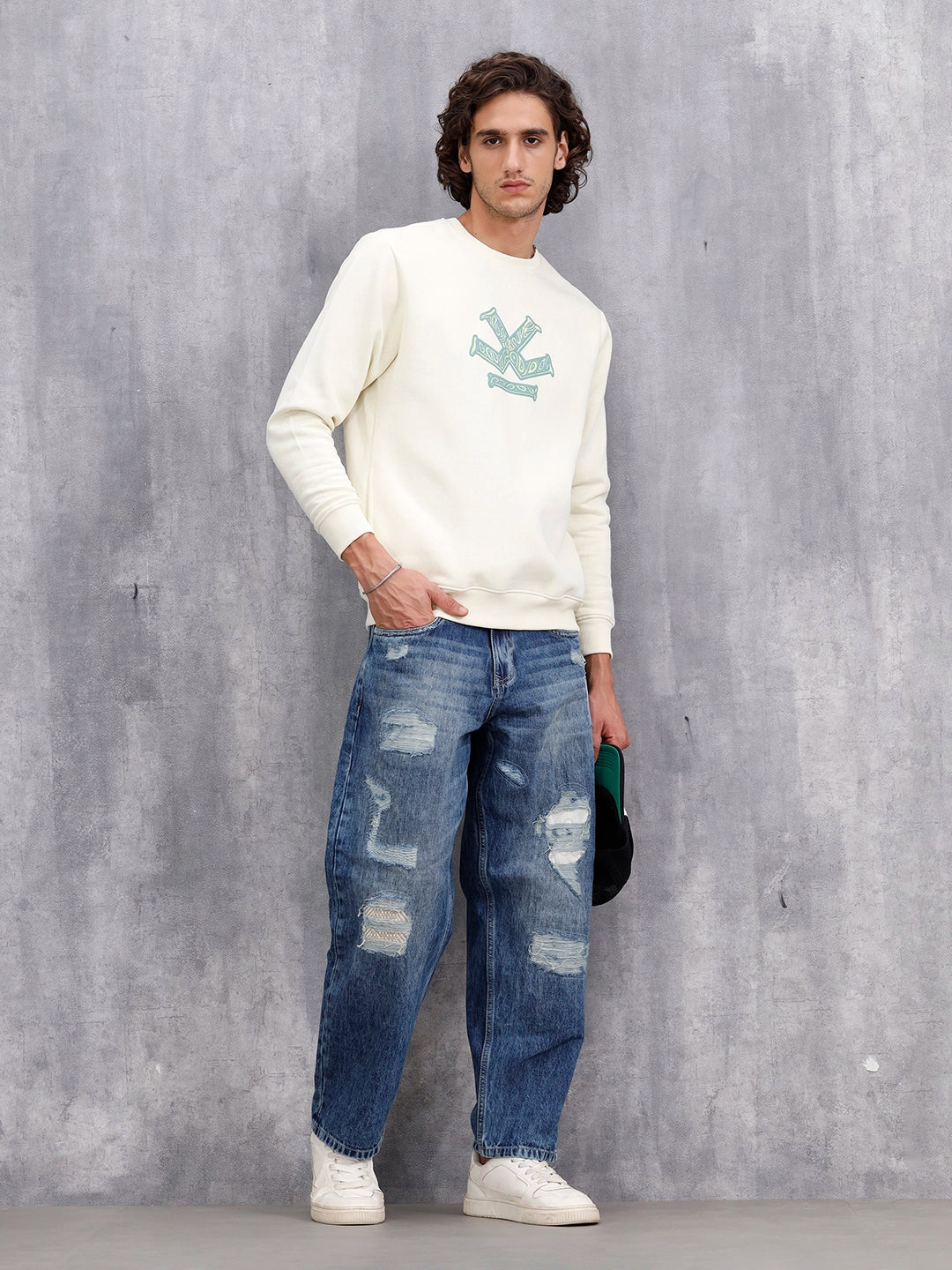 Distressed Loose Fit Jeans | Med Stone