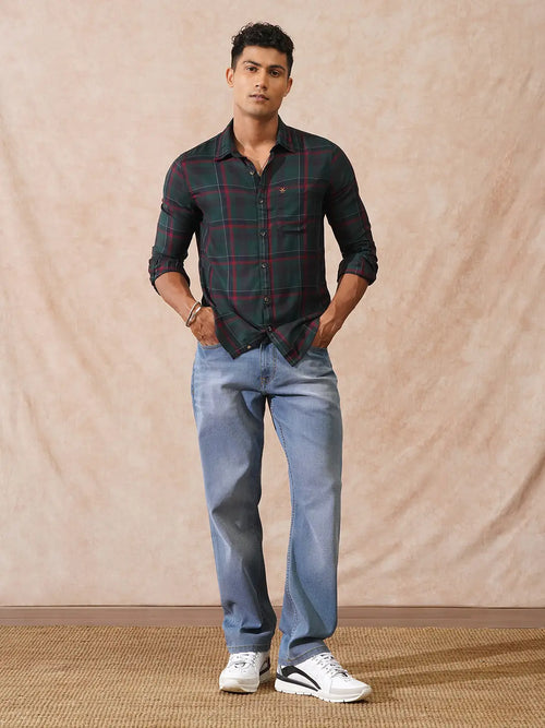 Checked Light Weight Shirt | Dark Green