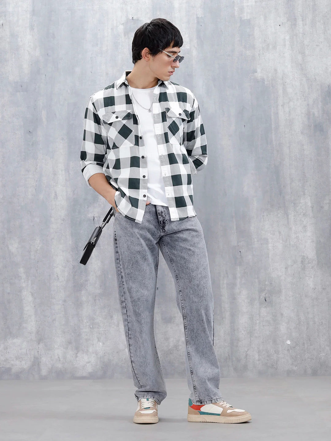 Casual Comfort Fit Checkered Pattern Shirt | Black