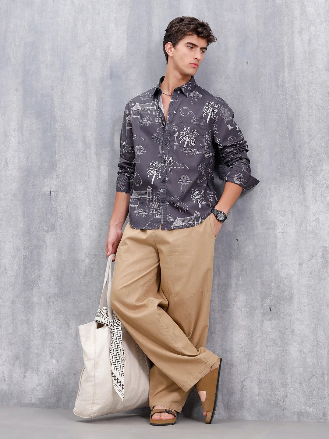 All Over Printed Comfort Fit Casual Shirt | Black