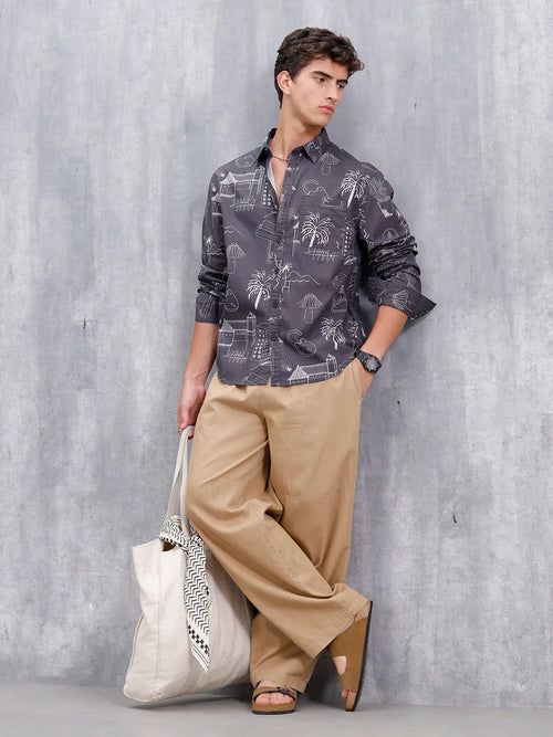 All Over Printed Comfort Fit Casual Shirt | Black