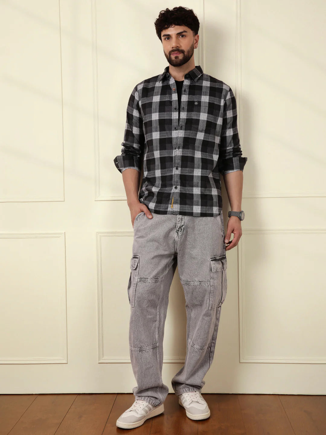 Premium Long Sleeve Checked Black Shirt