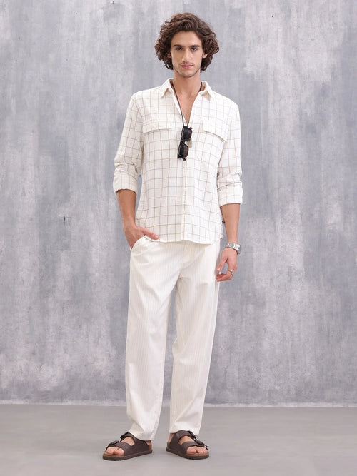Double Pocket Checkered Shirt | Beige