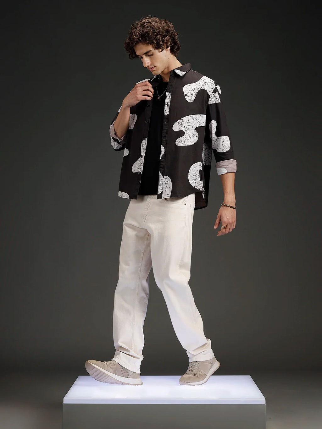 Wrogn Casual Distressed Effect Printed Shirt | Black