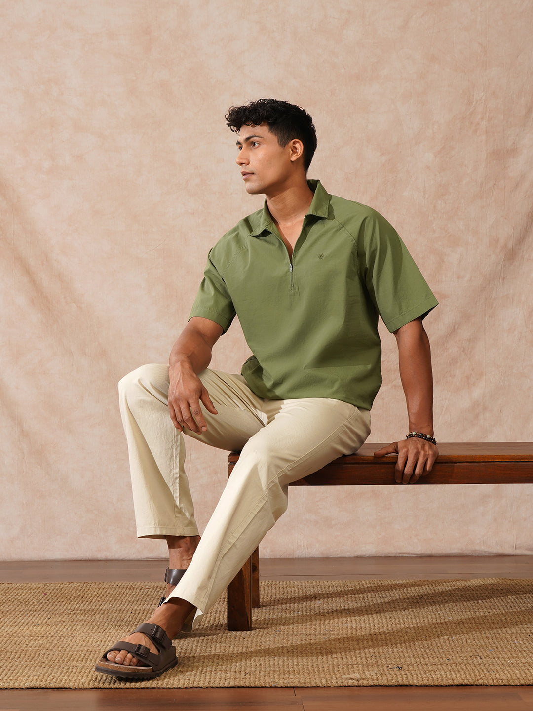 Solid Polo Collar Shirt | Olive