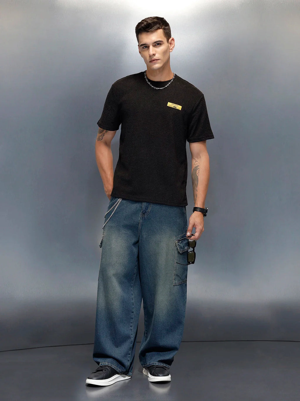 Textured Men's Casual Regualr Fit T-Shirt | Black