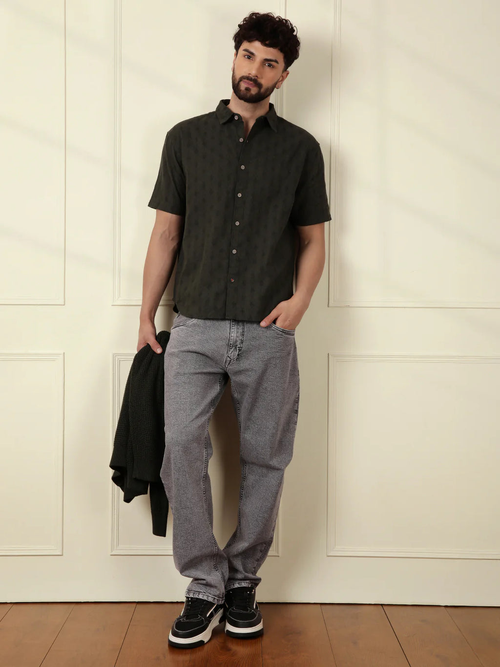 Textured Short Sleeve Shirt | Green