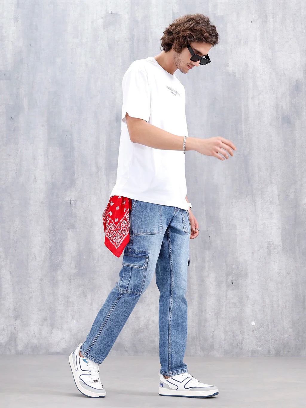 Men's Casual Relaxed Fit Cargo Jeans | Med Stone