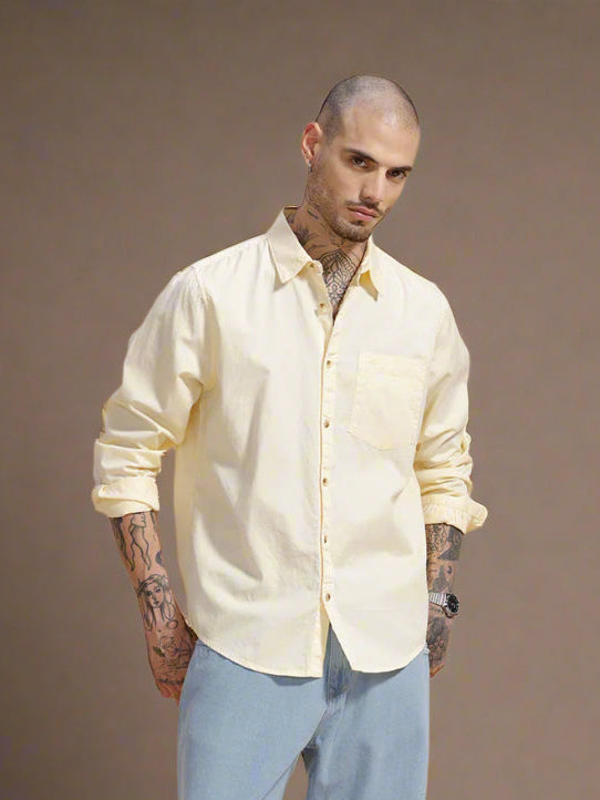 Solid Full Sleeve Cotton Shirt | Yellow