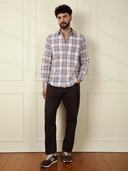 Checked Cotton Slub Shirt | Brown