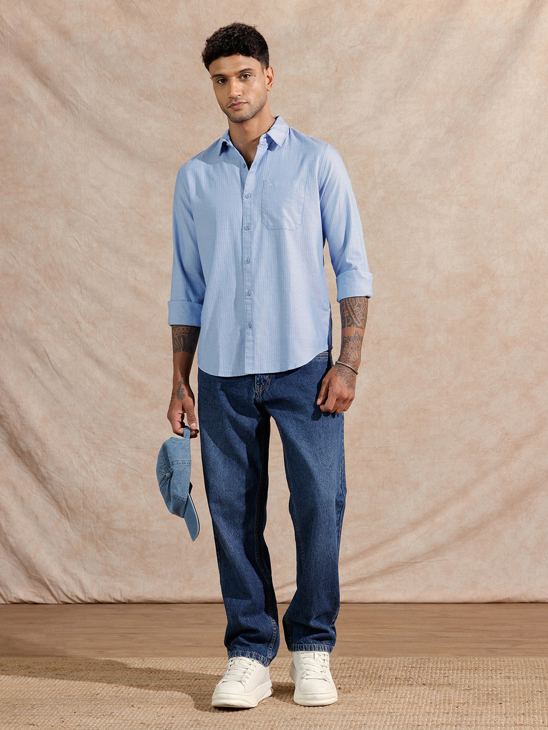 Herringbone Textured Shirt | Blue