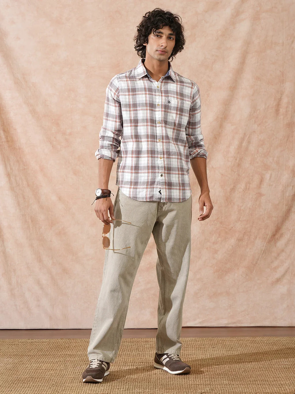 Checked Cotton Slub Shirt | Orange