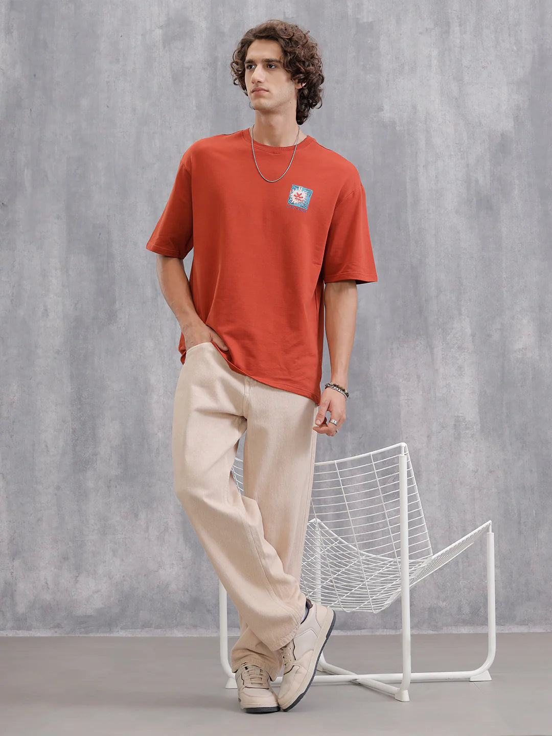 Mythical Face Inspired Back Print T-Shirt | Rust