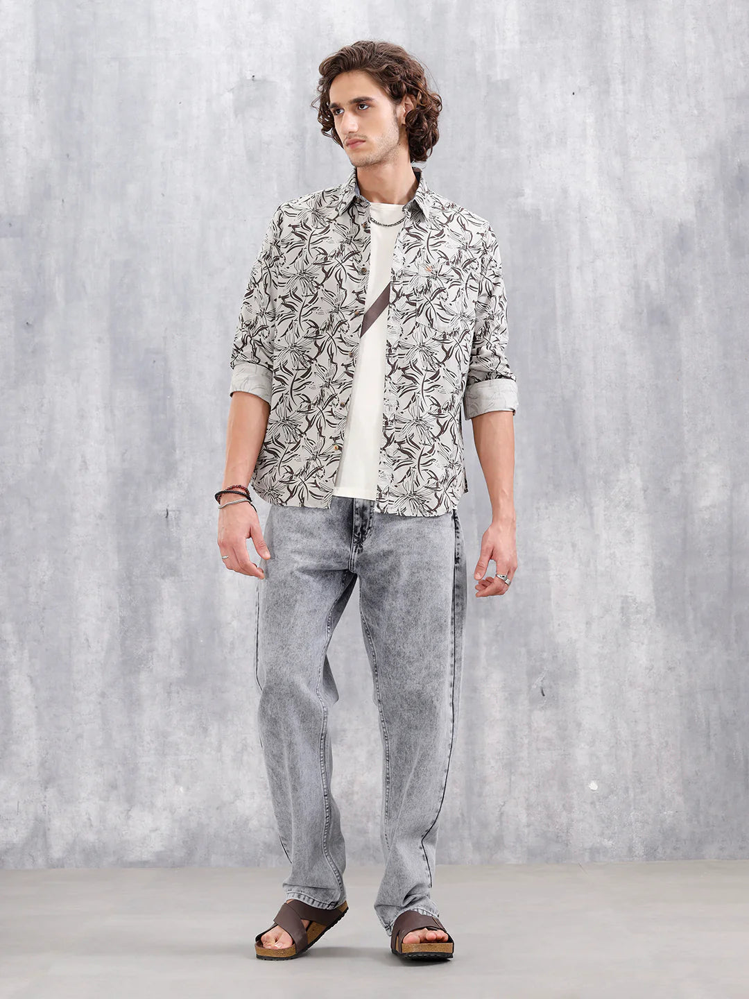 Floral Printed Slim Fit Shirt | Grey