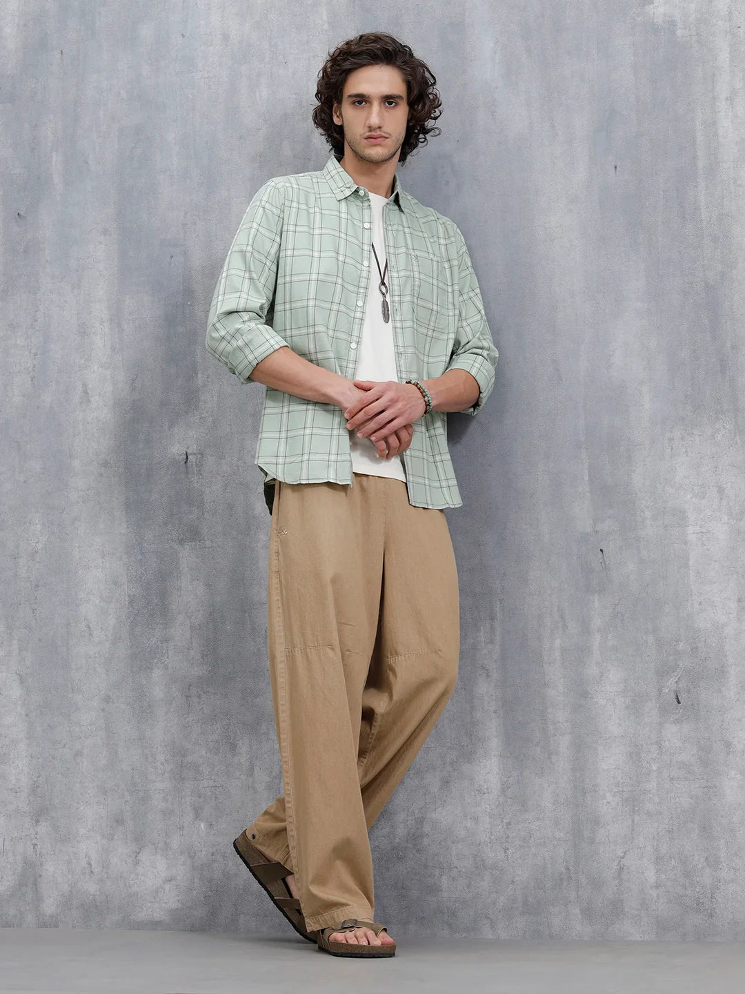 Men’s Regular Fit Checkered Pattern Shirt | Green