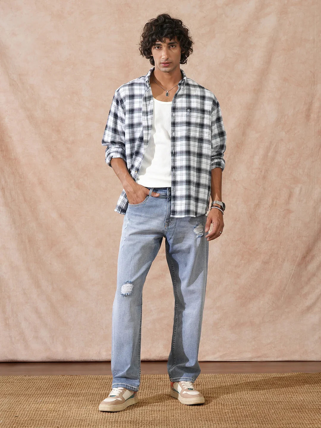 Textured Checks Comfort Fit Shirt | White