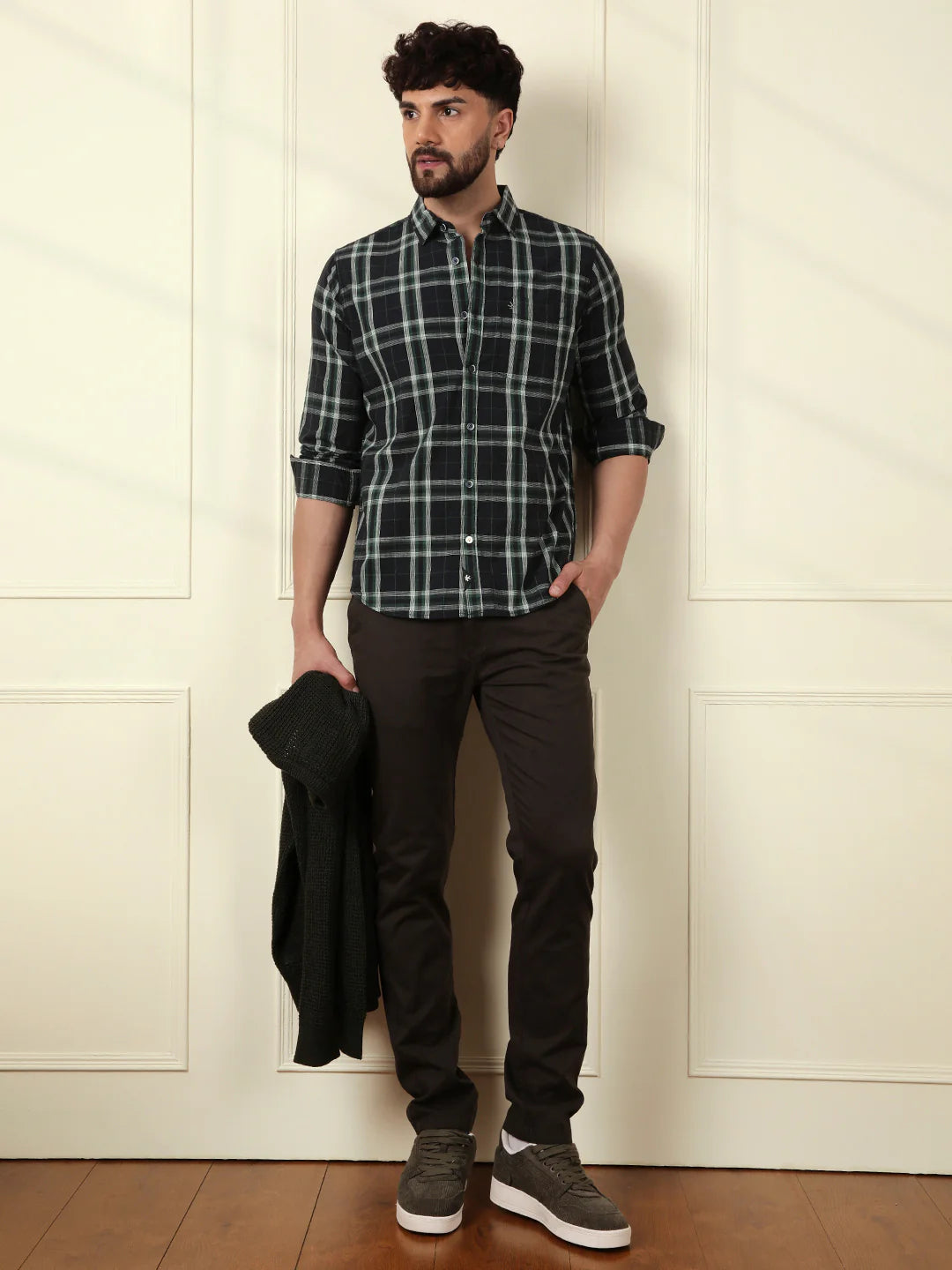 Green Slim Fit Checked Shirt