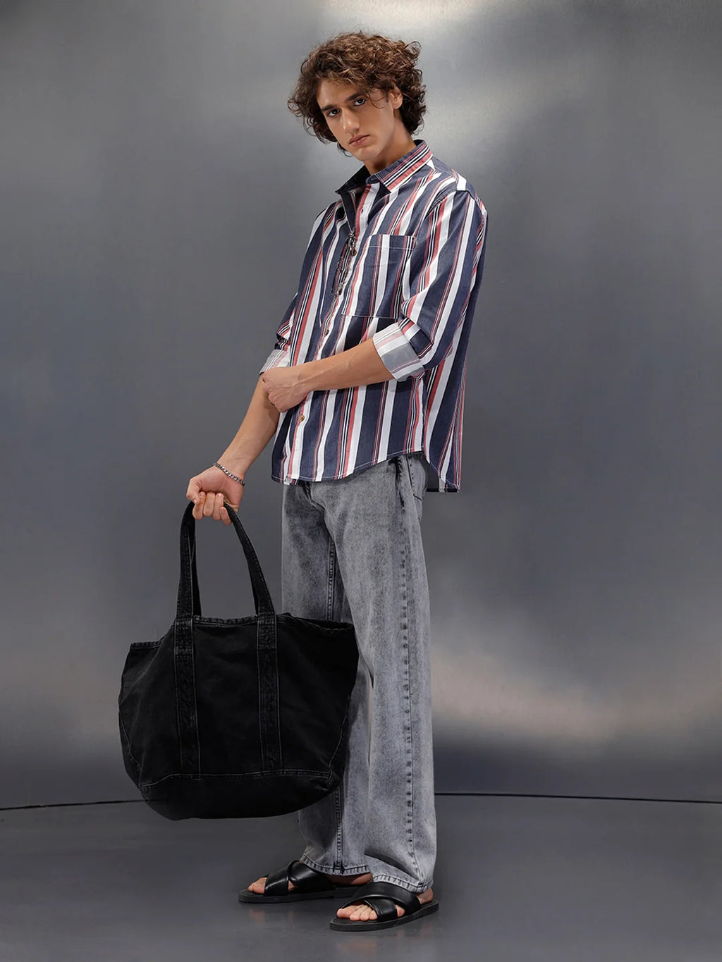 Vibrant Striped Comfort Fit Shirt With Branding | Blue
