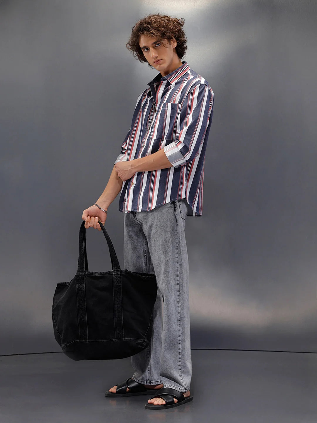 Vibrant Striped Comfort Fit Shirt With Branding | Blue