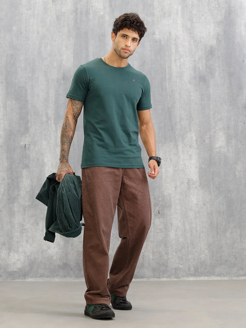 Hd Logo Printed Regular Fit T-shirt with Cut And Sew At Back | Dark Green