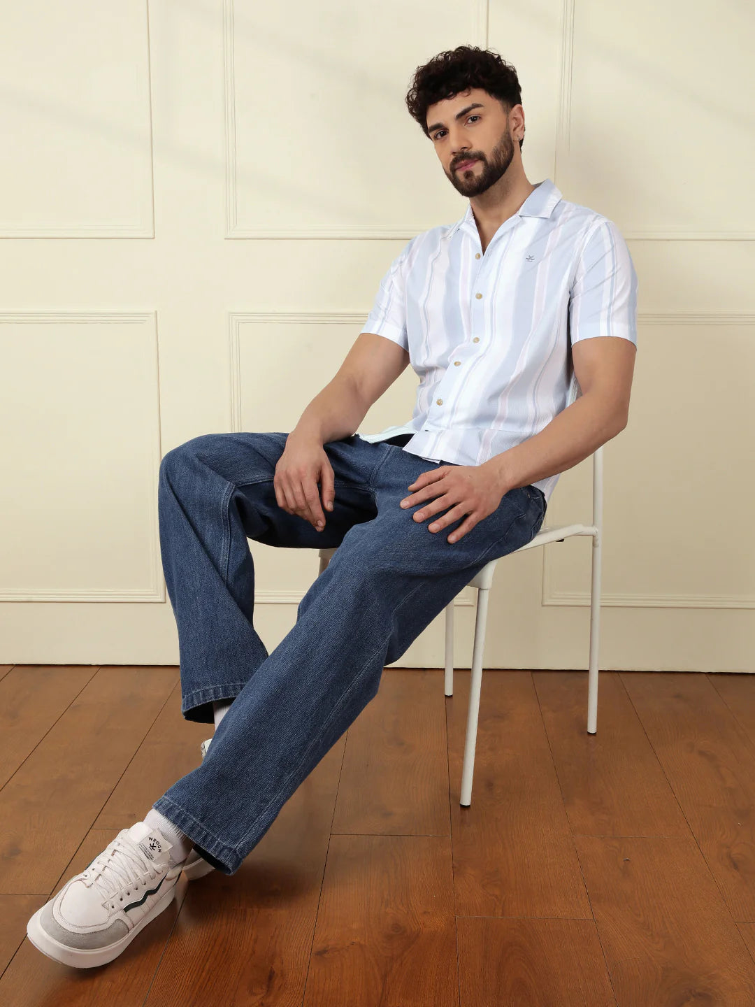 Printed Stripes Seersucker Shirt | Light Blue