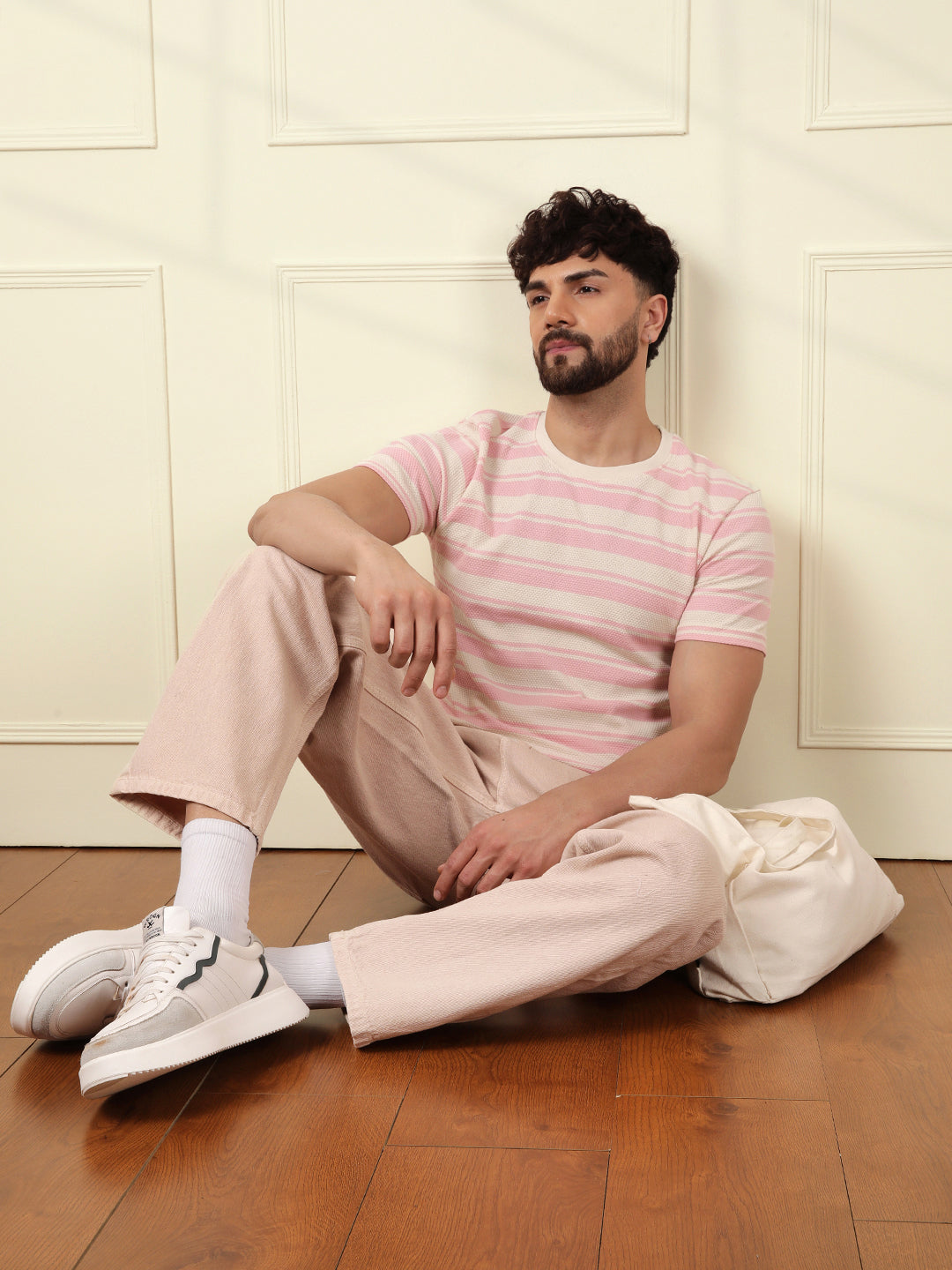 Casual Slim Fit Striped T-Shirt | Pink