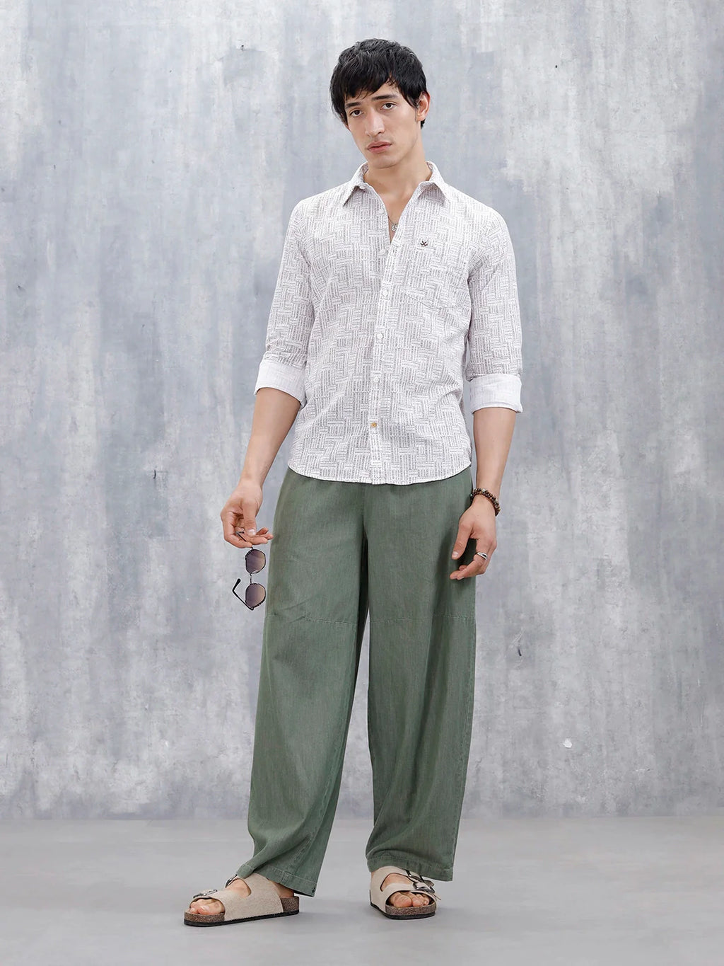 Printed Men's Casual Slim Fit Shirt | Brown