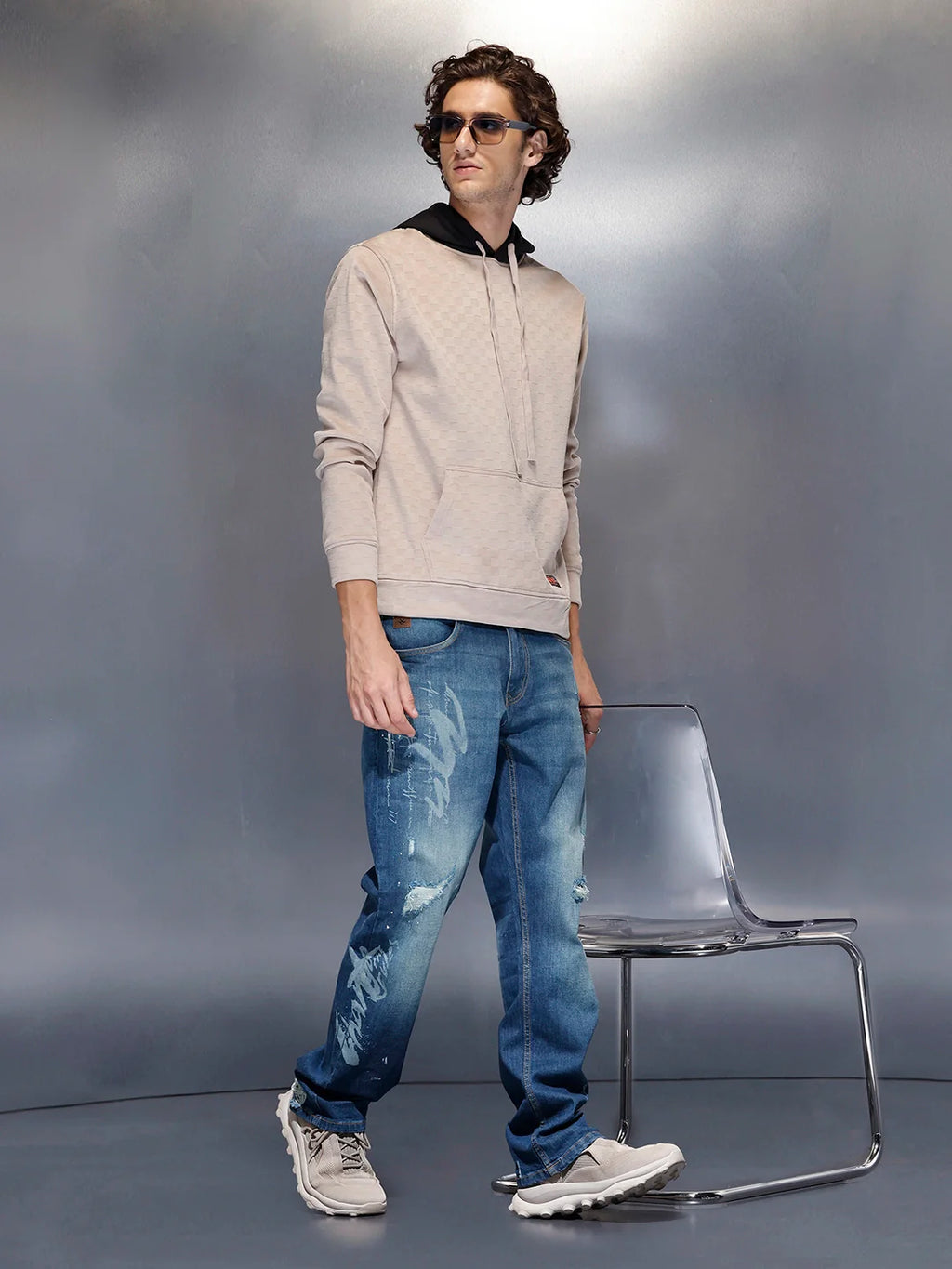 Men’s Rugged Wash Denim with Paint Splatter | Med Stone