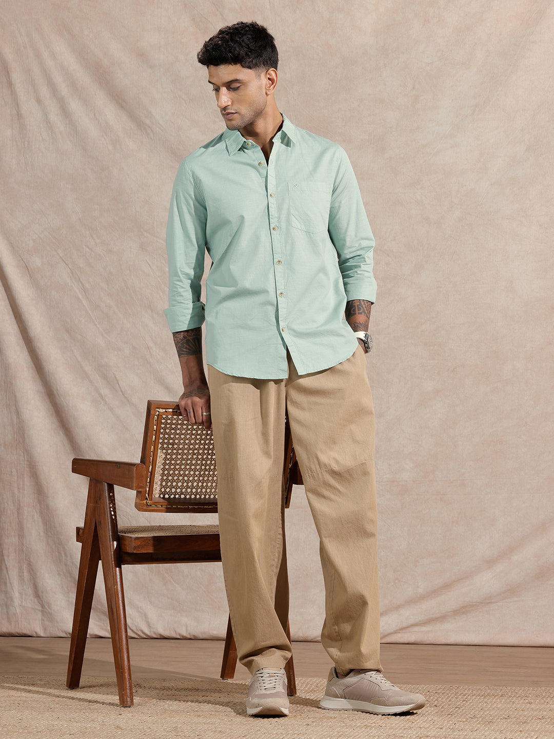 Cotton Slub Solid Shirt | Green