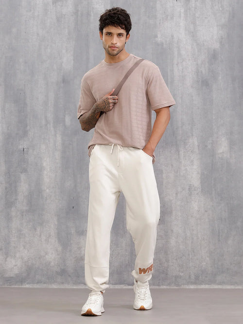 Cut&Sew Comfort Fit Jogger With Hd Print | White