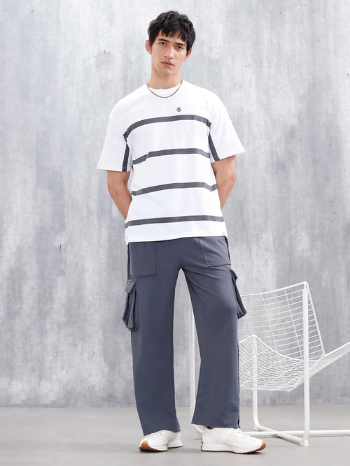 Casual Raw Edged Cargo Pants For Men | Dark Grey