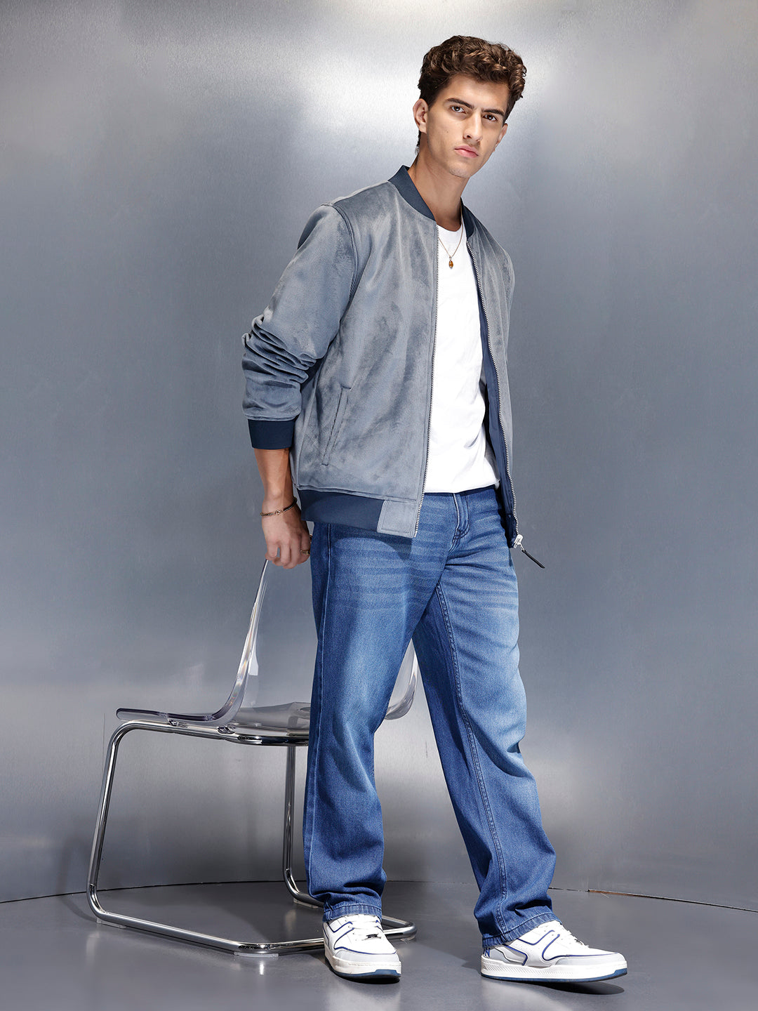 Suede finish bomber Jacket | Blue