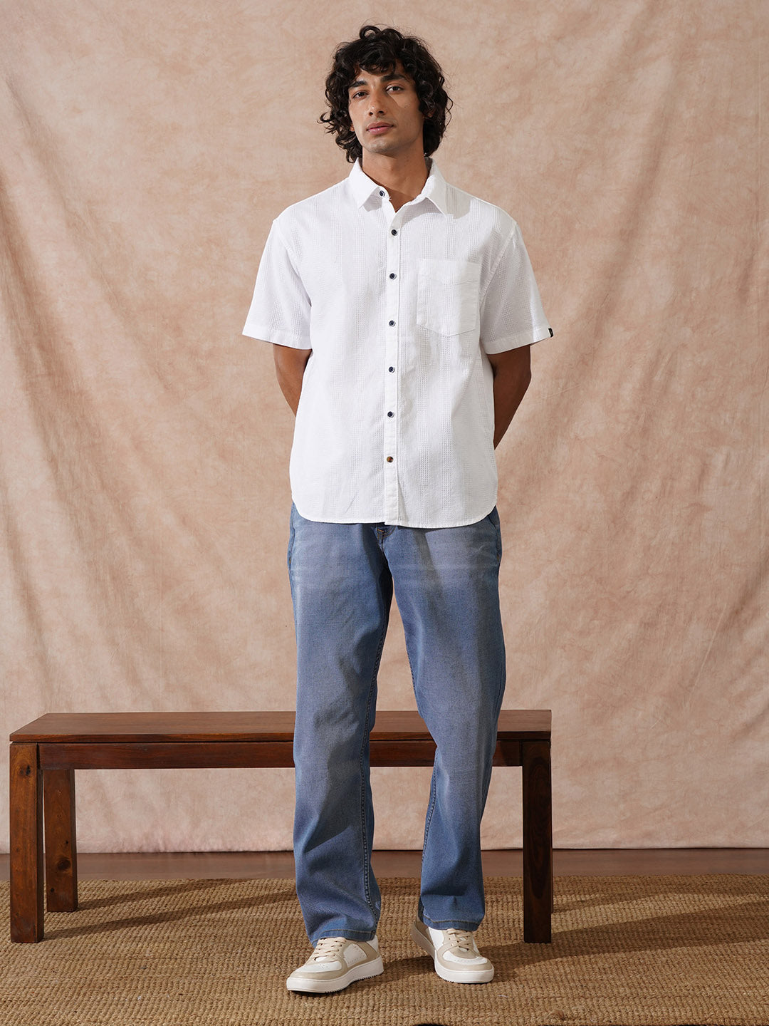 Waffle Textured Comfort Fit Shirt | White