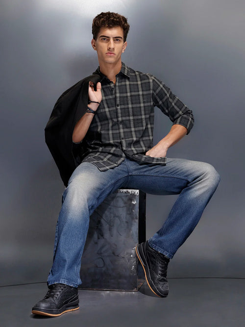 Men's casual classic check shirt | Grey